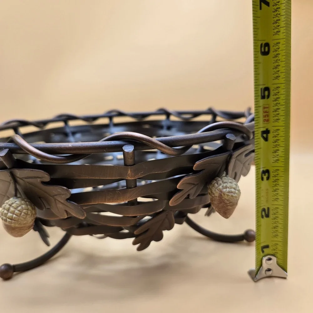 Harvest‎ Time Copper Metal Basket Oak Leaf Acorn Woven Fruit Bowl Autumn Decor